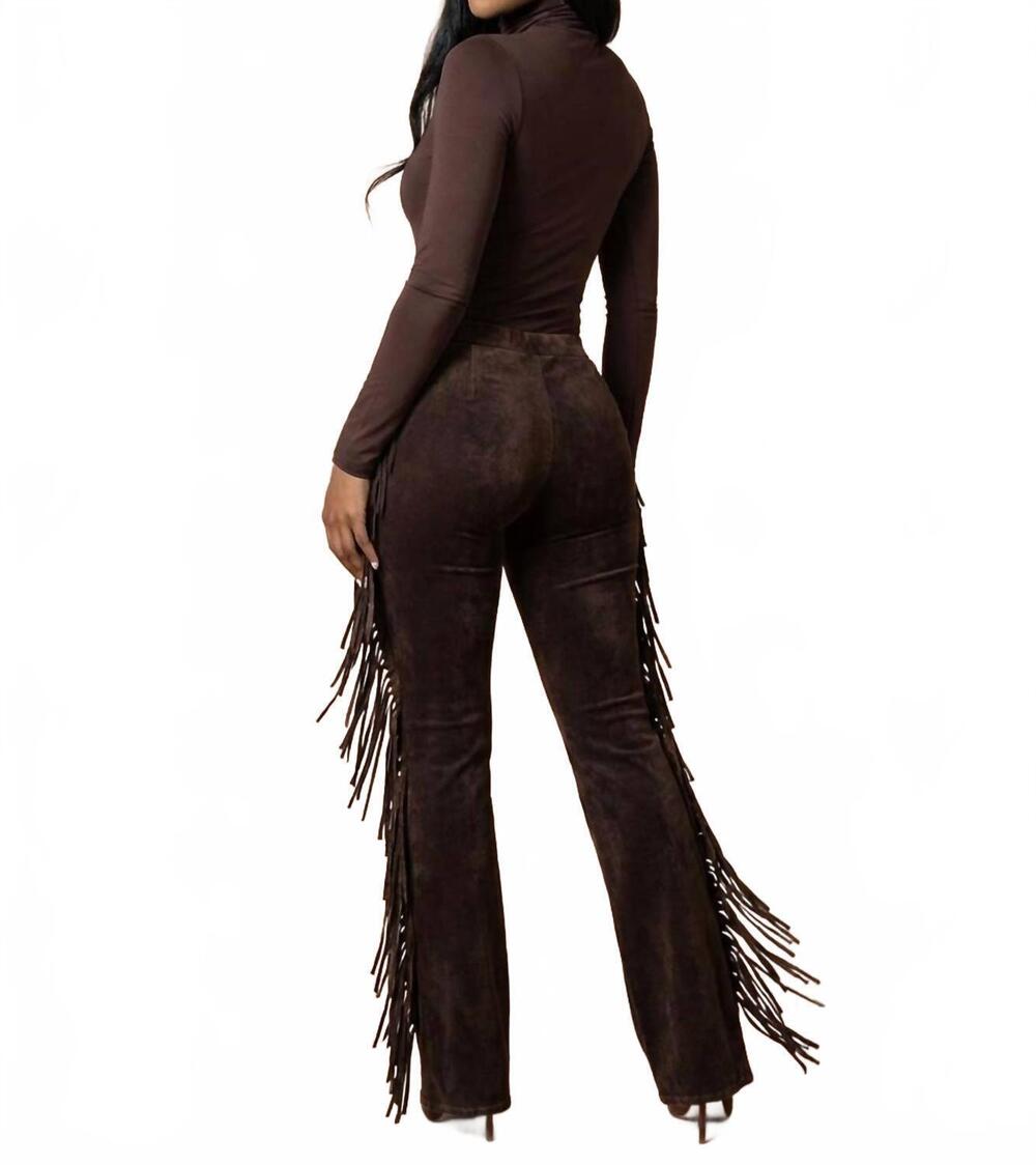 NEW K TOO fringe pants in mineral wash brown